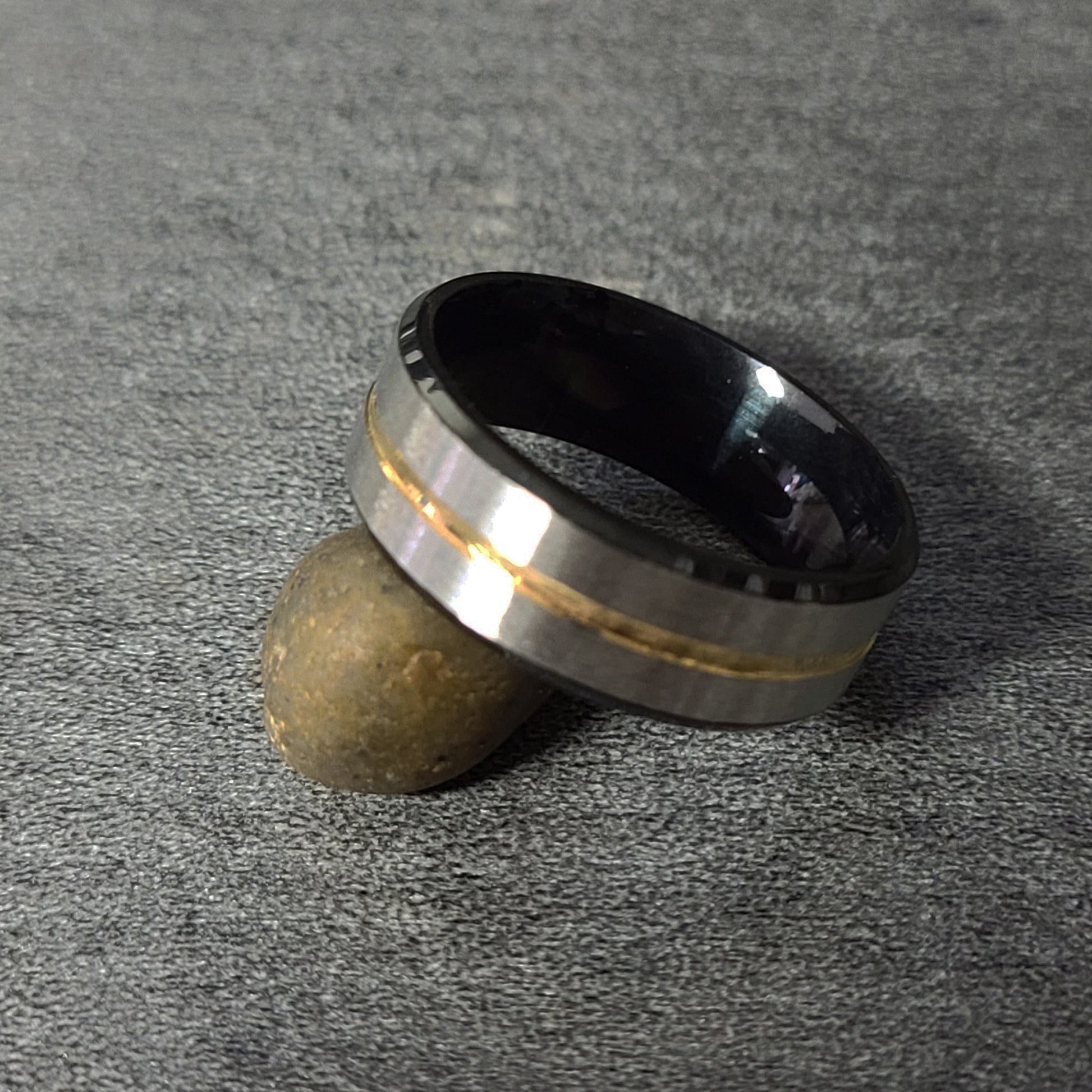 Think Engraved wedding Band Men's Personalized Silver and Black wedding Ring With Gold Filled Groove