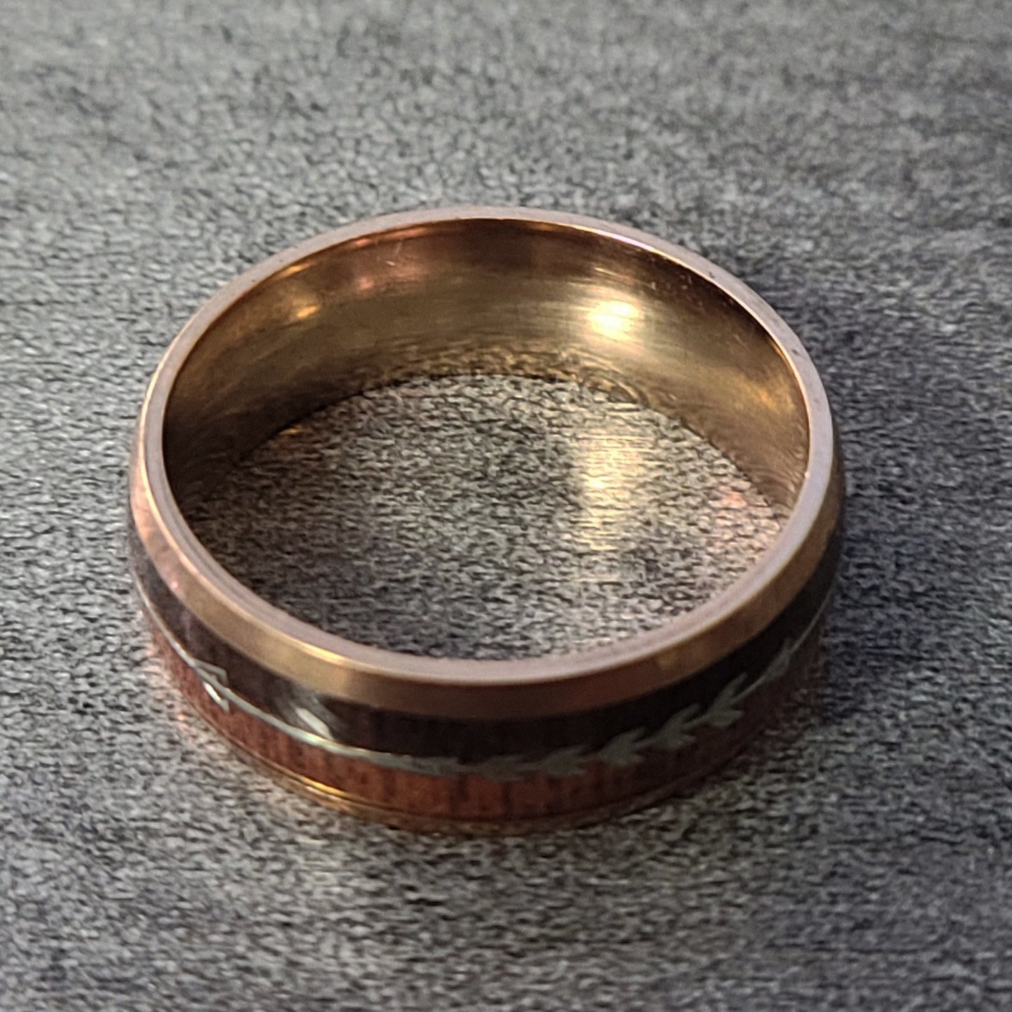 Think Engraved wedding Band Mens Personalized Rose Gold Wedding Ring African Wood and Koa Wood