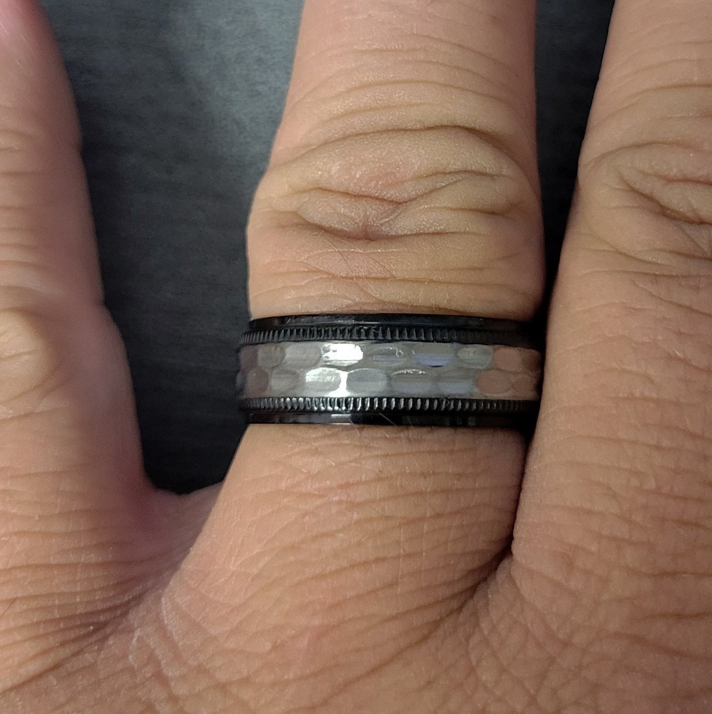 Think Engraved wedding Band Personalized Men's Hammered Titanium Wedding Ring - Wedding Ring For Guys