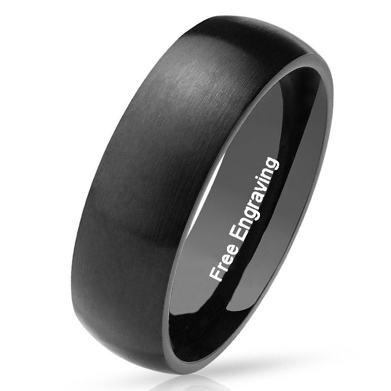 Think Engraved wedding Band Personalized Men's Matte Black Wedding Ring - Engraved Hand Writing Ring