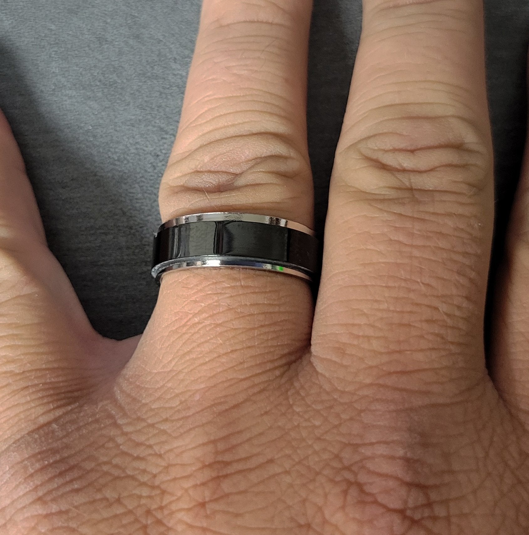 Think Engraved wedding Band Personalized Men's Wedding Band - Black and Silver Fidget Spinner Ring
