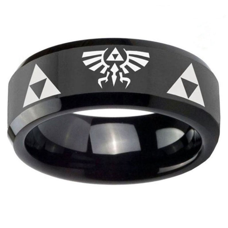Think Engraved wedding Ring Personalized Engraved Men's Black Zelda Tri Force Wedding Ring