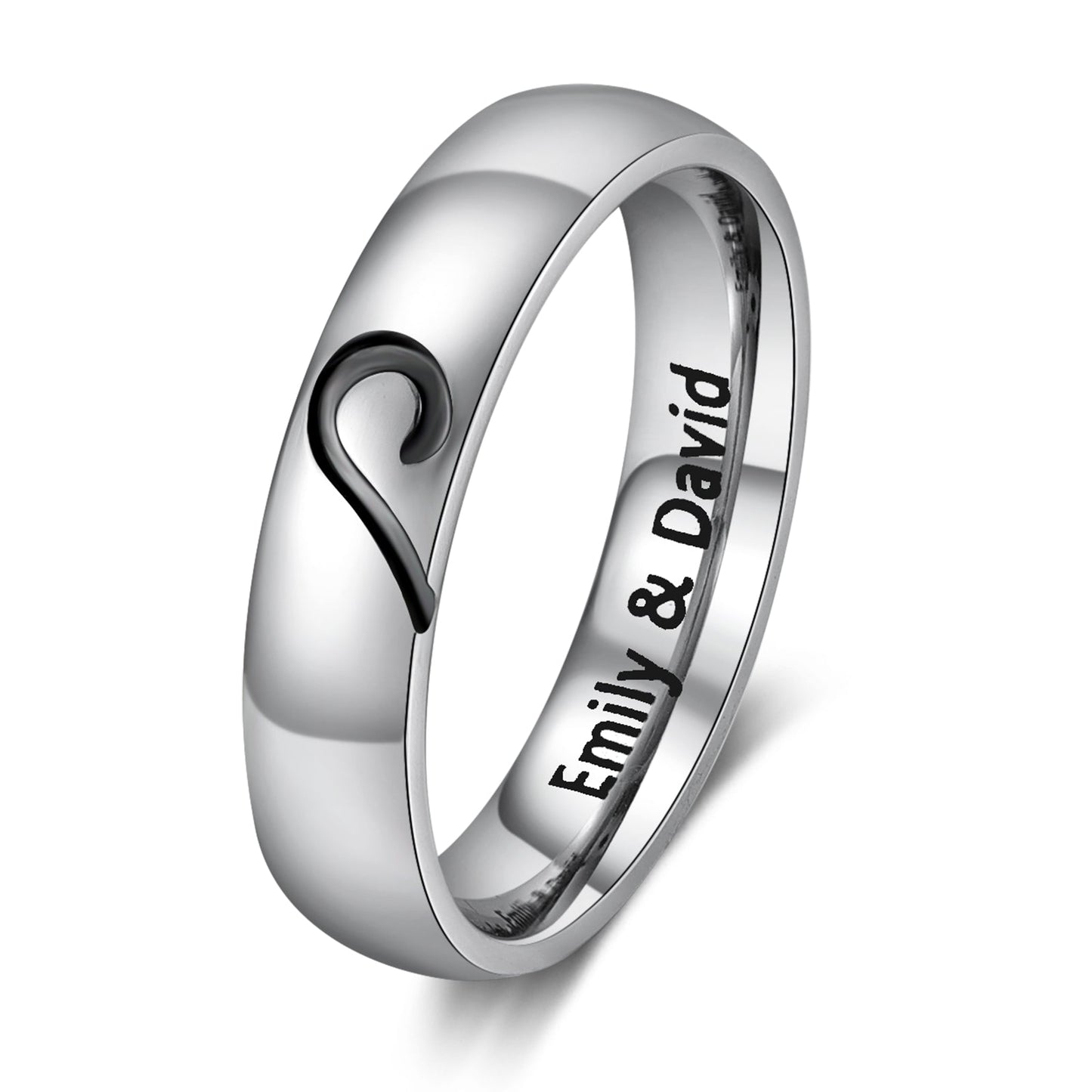 Think Engraved wedding Ring Personalized His and Hers Promise or Wedding Ring Set Matching Hearts Couples Rings