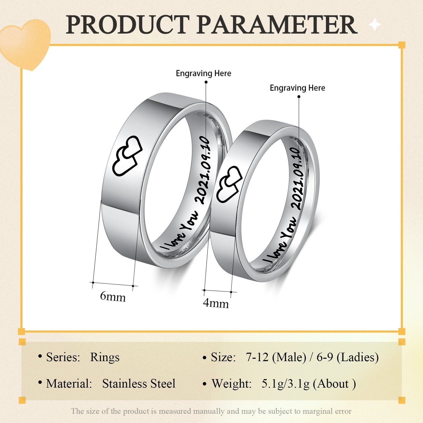 Think Engraved wedding Ring Personalized His and Hers Traditional Promise Ring or Wedding Ring Set Couples Rings