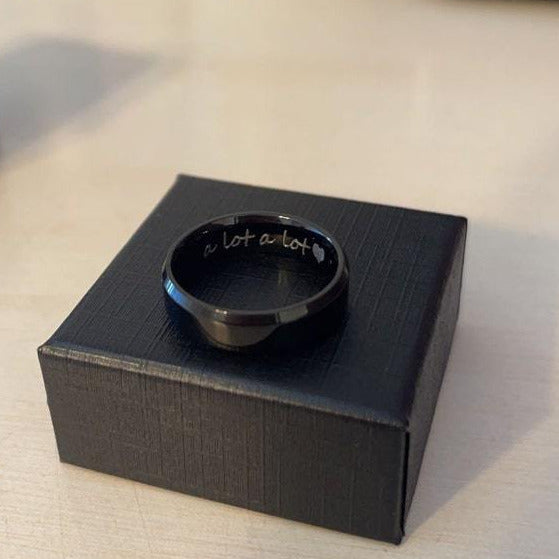Think Engraved wedding Ring Personalized Men's Traditional Black Wedding Ring - Engraved Handwriting Ring