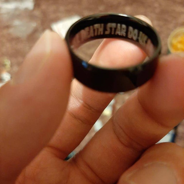 Think Engraved wedding Ring Personalized Men's Traditional Black Wedding Ring - Engraved Handwriting Ring