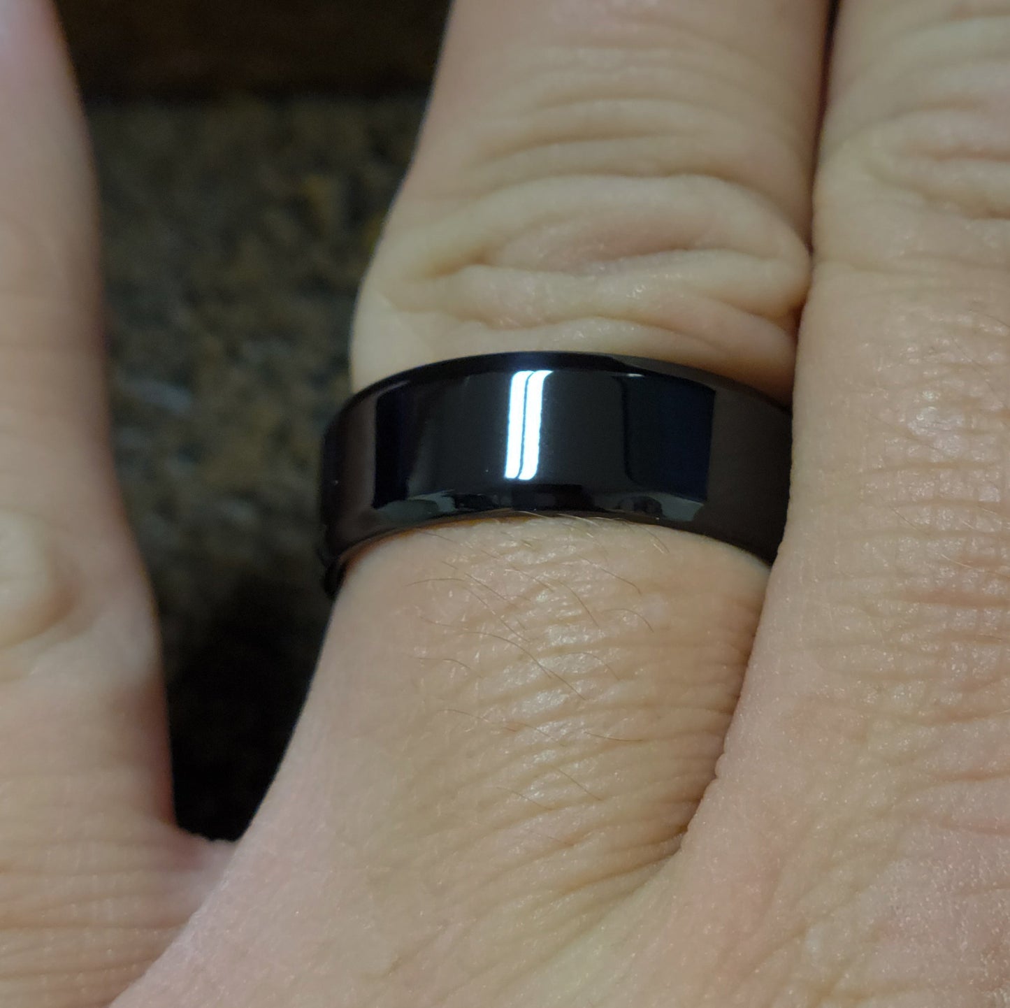 Think Engraved wedding Ring Personalized Men's Traditional Black Wedding Ring - Engraved Handwriting Ring