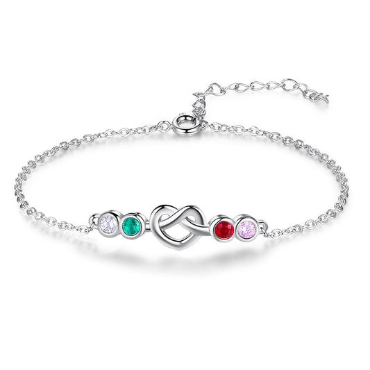 ThinkEngraved birthstone anklet 4 Birthstone Silver Heart Knot Mother's Bracelet - 4 Stone Mom Bracelet