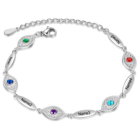 ThinkEngraved birthstone bracelet Custom 5 Birthstone Egyptian Eye Mom Bracelet - 5 Names Mother's Bracelet
