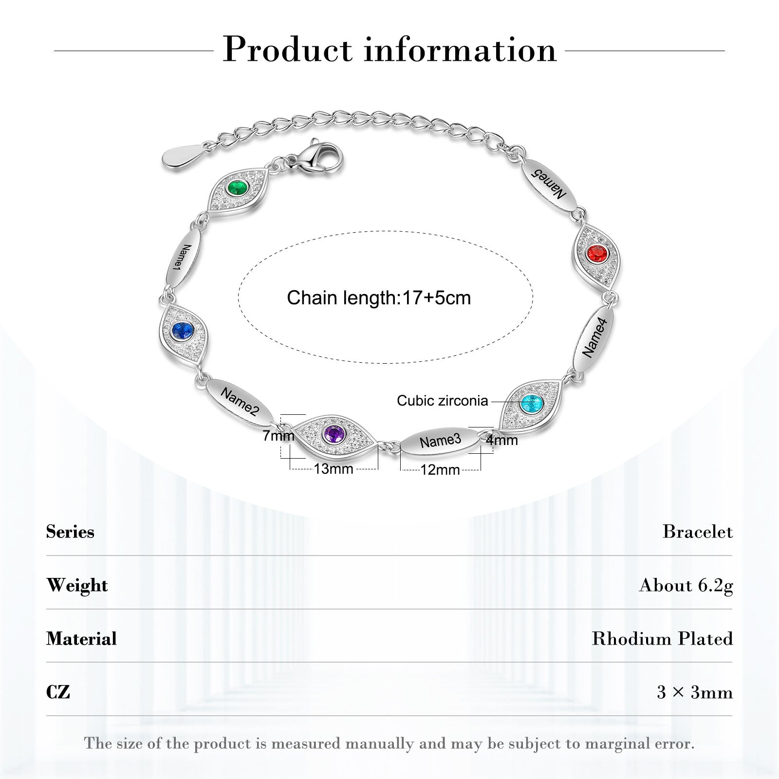 ThinkEngraved birthstone bracelet Custom 5 Birthstone Egyptian Eye Mom Bracelet - 5 Names Mother's Bracelet