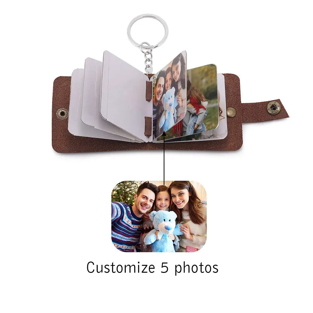 ThinkEngraved Custom Keychain 5 photos Photo Collage Leather Key Chain Wallet Love is Forever Album 5 or 10 photos