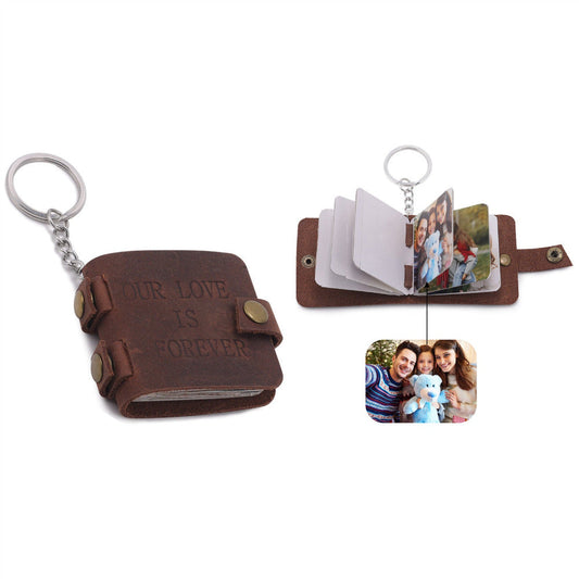 ThinkEngraved Custom Keychain Photo Collage Leather Key Chain Wallet Love is Forever Album 5 or 10 photos