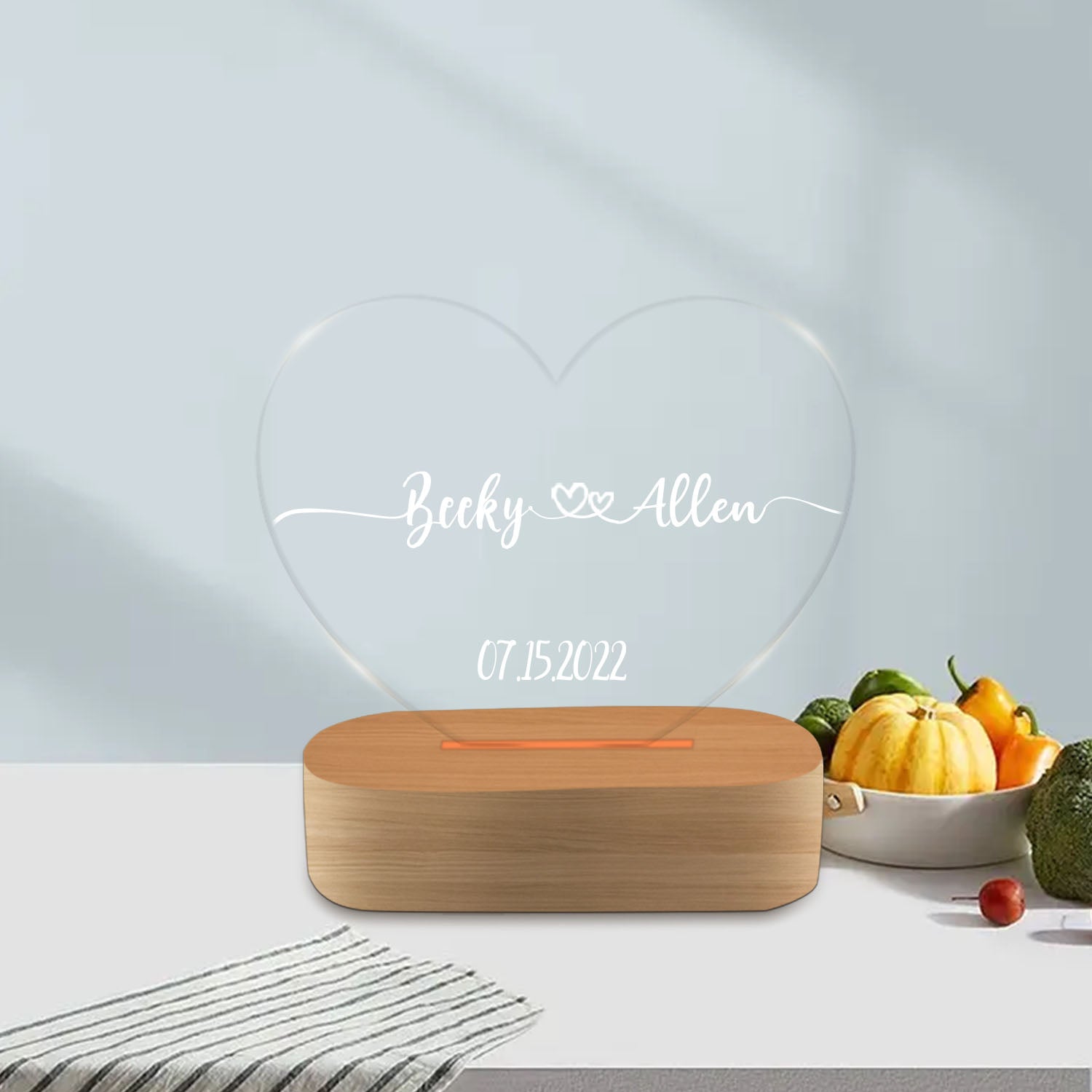 ThinkEngraved custom light Personalized Heart Light 2 Engraved Names and Date - Couples Gift