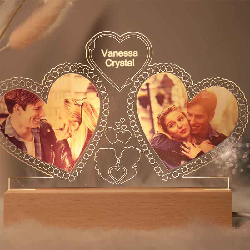 ThinkEngraved custom light Personalized Photo Collage and Names Dual Hearts - Couples Gift