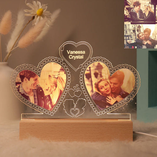 ThinkEngraved custom light Personalized Photo Collage and Names Dual Hearts - Couples Gift