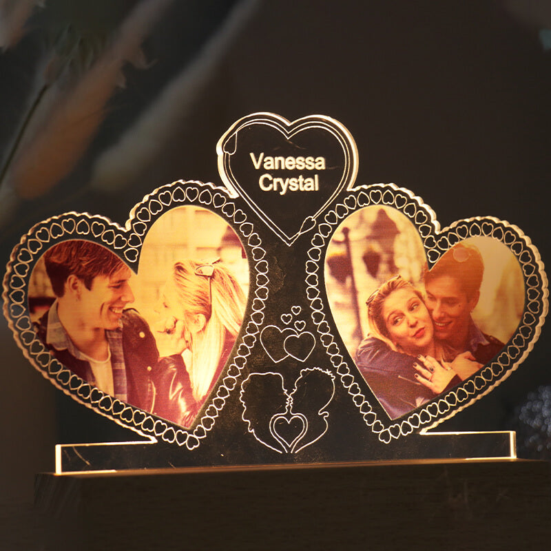 ThinkEngraved custom light Personalized Photo Collage and Names Dual Hearts - Couples Gift