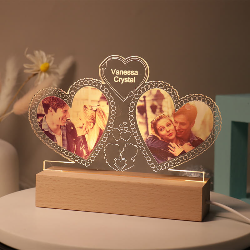 ThinkEngraved custom light Personalized Photo Collage and Names Dual Hearts - Couples Gift