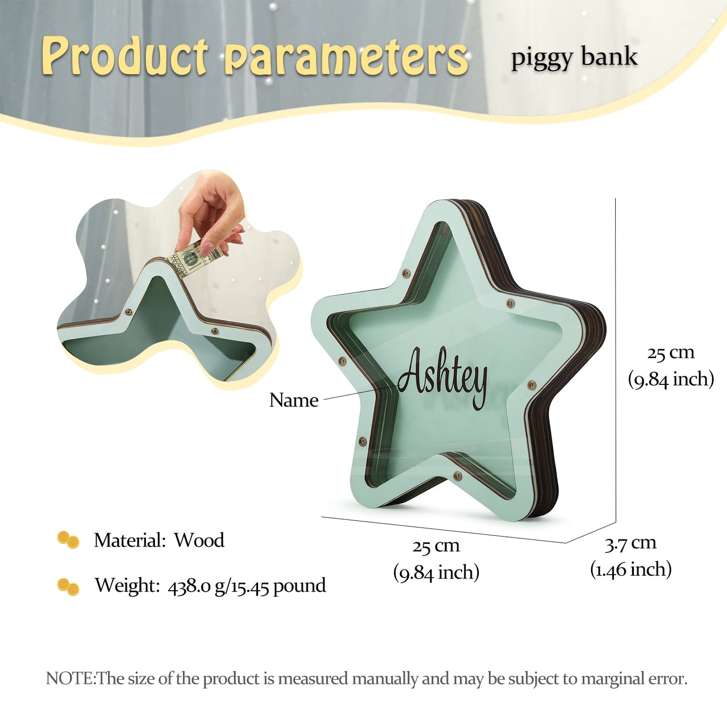 ThinkEngraved Custom Piggy Bank Personalized Handmade Wood Star Piggy Bank - Custom Name Piggy Bank