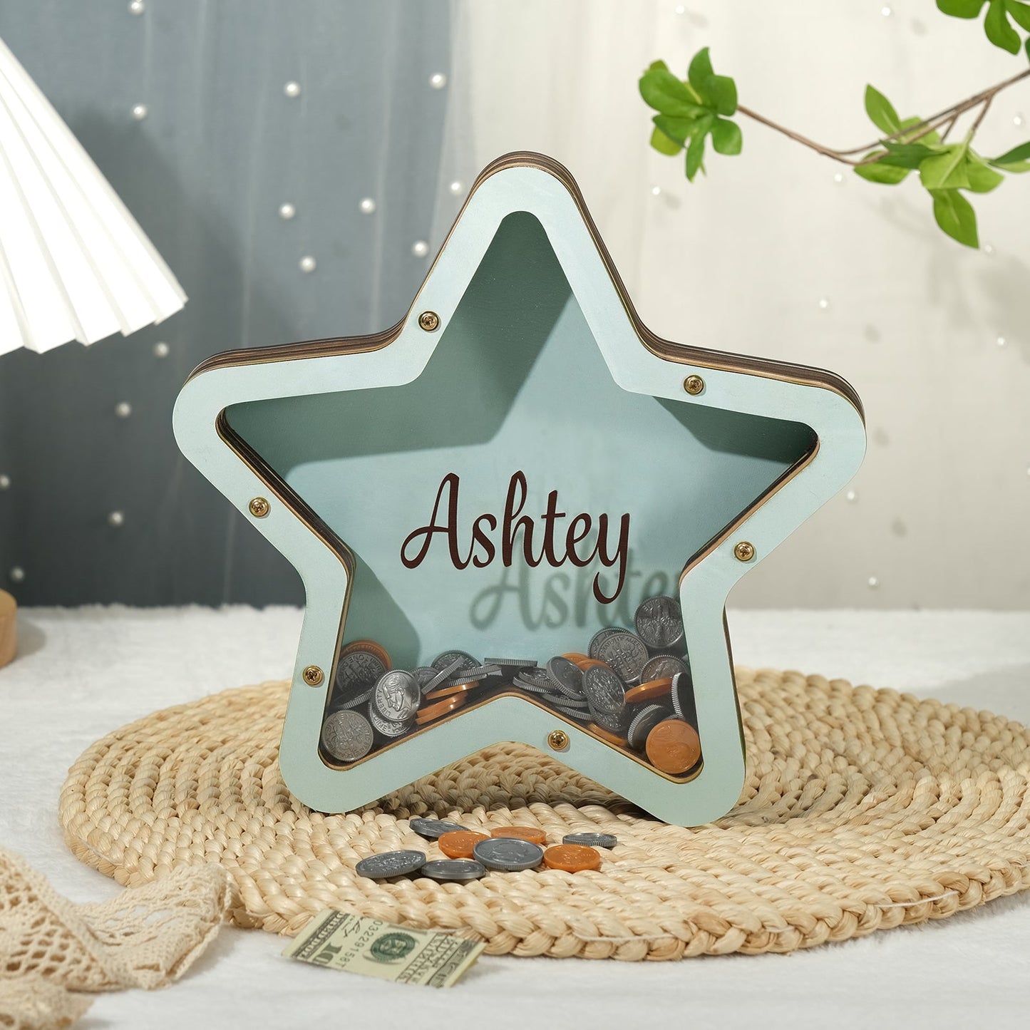 ThinkEngraved Custom Piggy Bank Personalized Handmade Wood Star Piggy Bank - Custom Name Piggy Bank