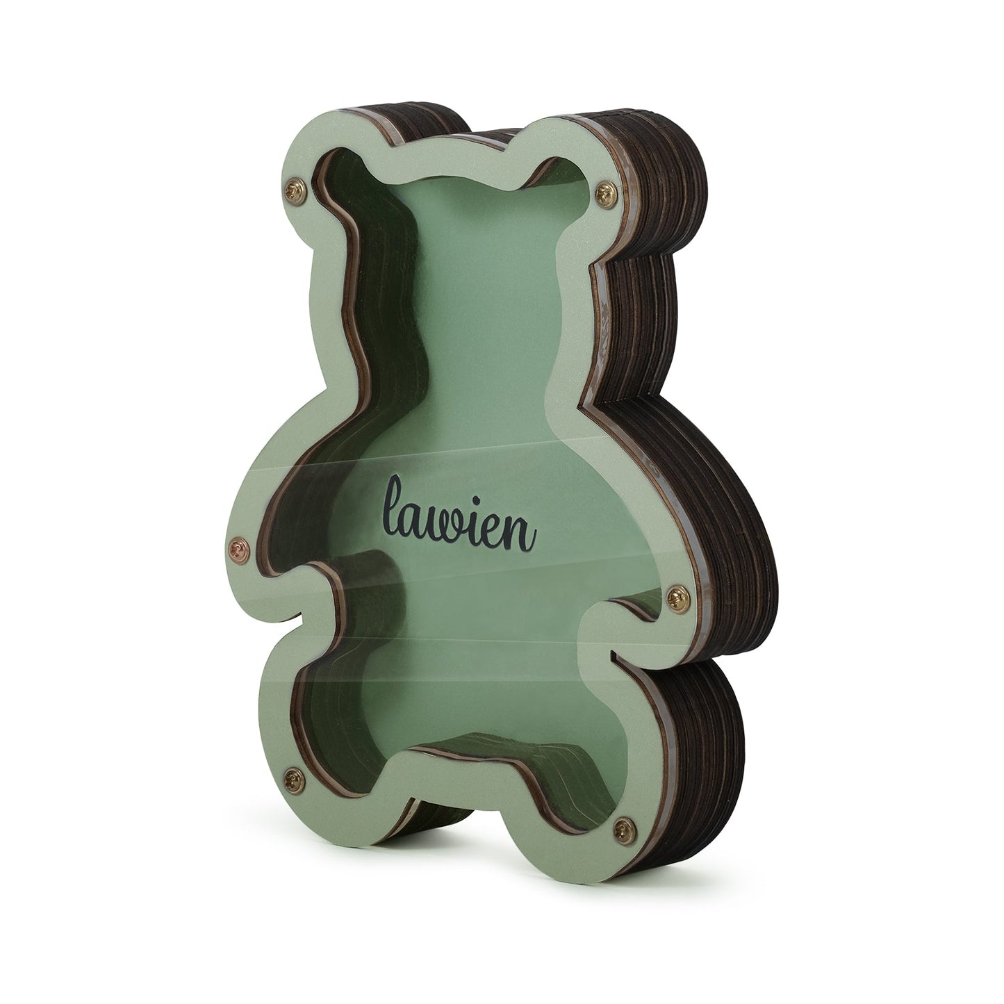 ThinkEngraved Custom Piggy Bank Personalized Handmade Wood Teddy Bear Piggy Bank - Name Piggy Bank