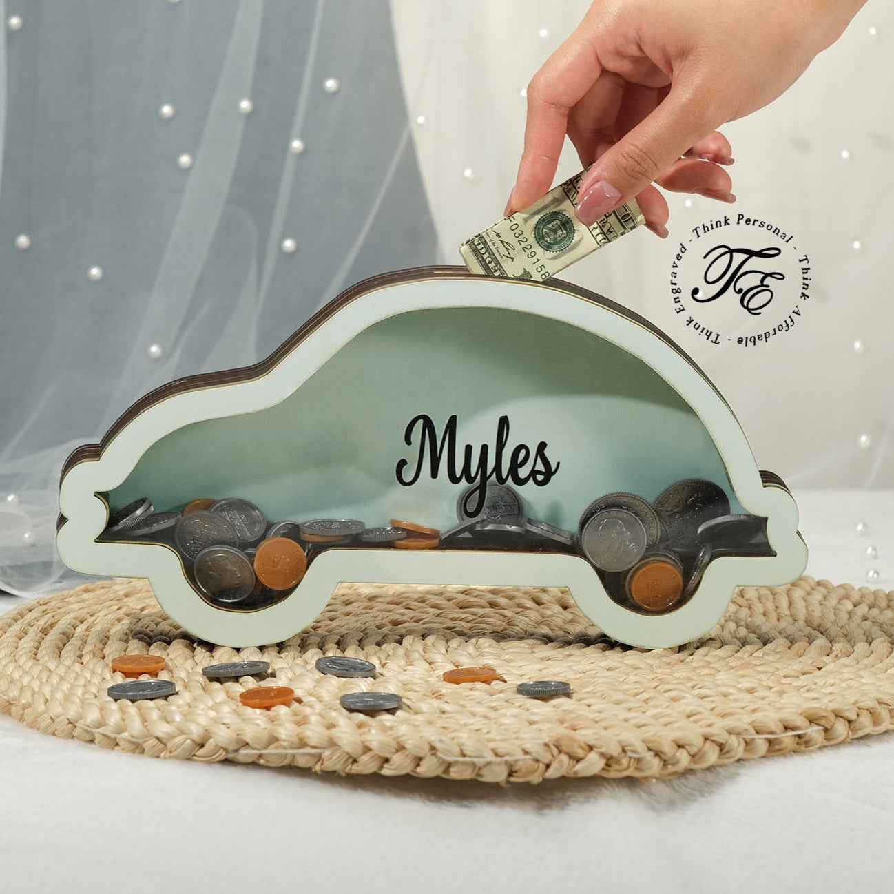 ThinkEngraved Custom Piggy Bank Personalized Handmade Wood VW Beetle Car Piggy Bank - Name Piggy Bank