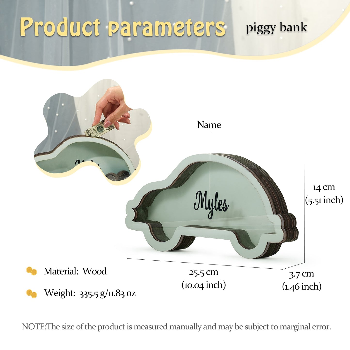 ThinkEngraved Custom Piggy Bank Personalized Handmade Wood VW Beetle Car Piggy Bank - Name Piggy Bank