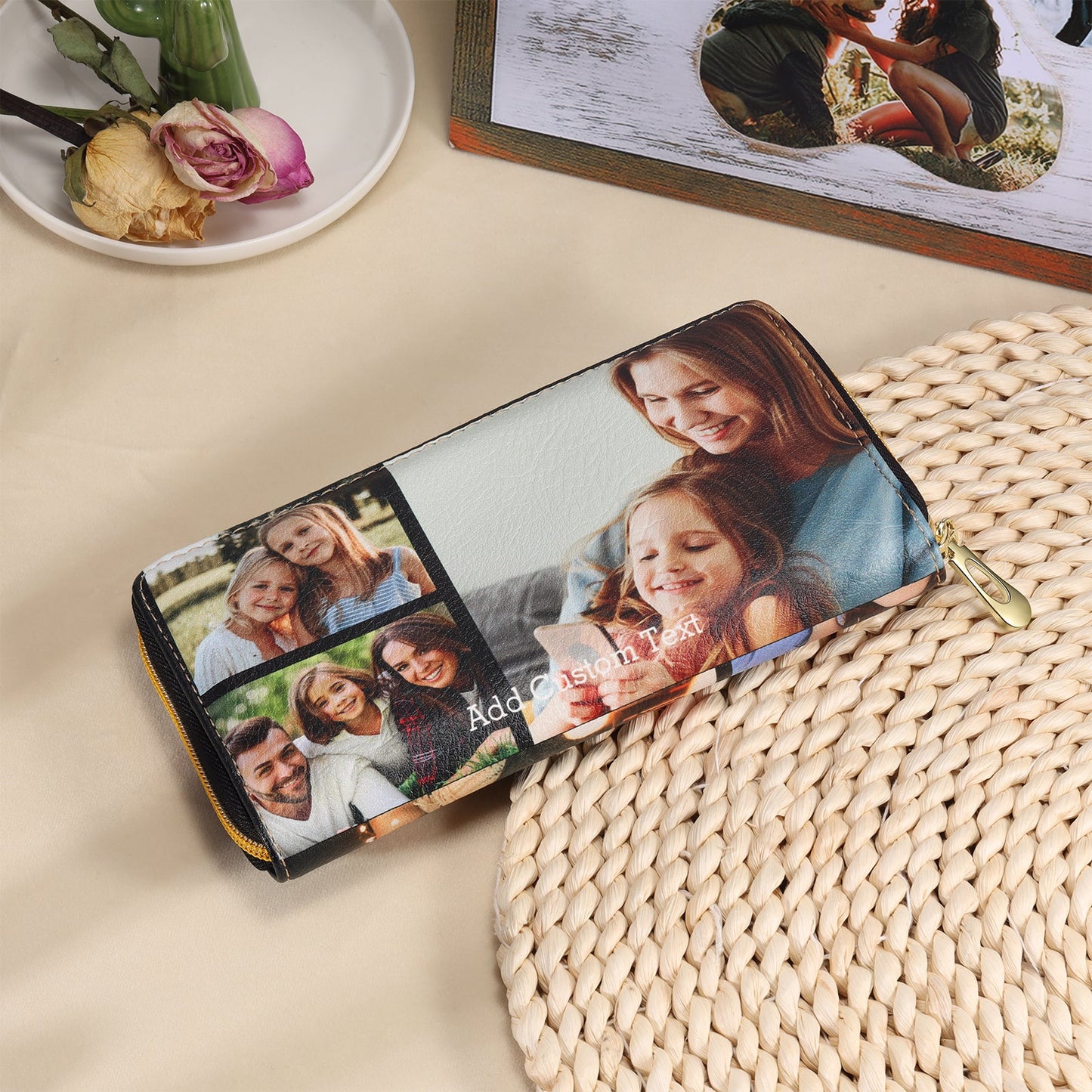 ThinkEngraved Custom wallet Personalized Photo Collage Wallet 6 Photo Zipper Wallet Personalized Text