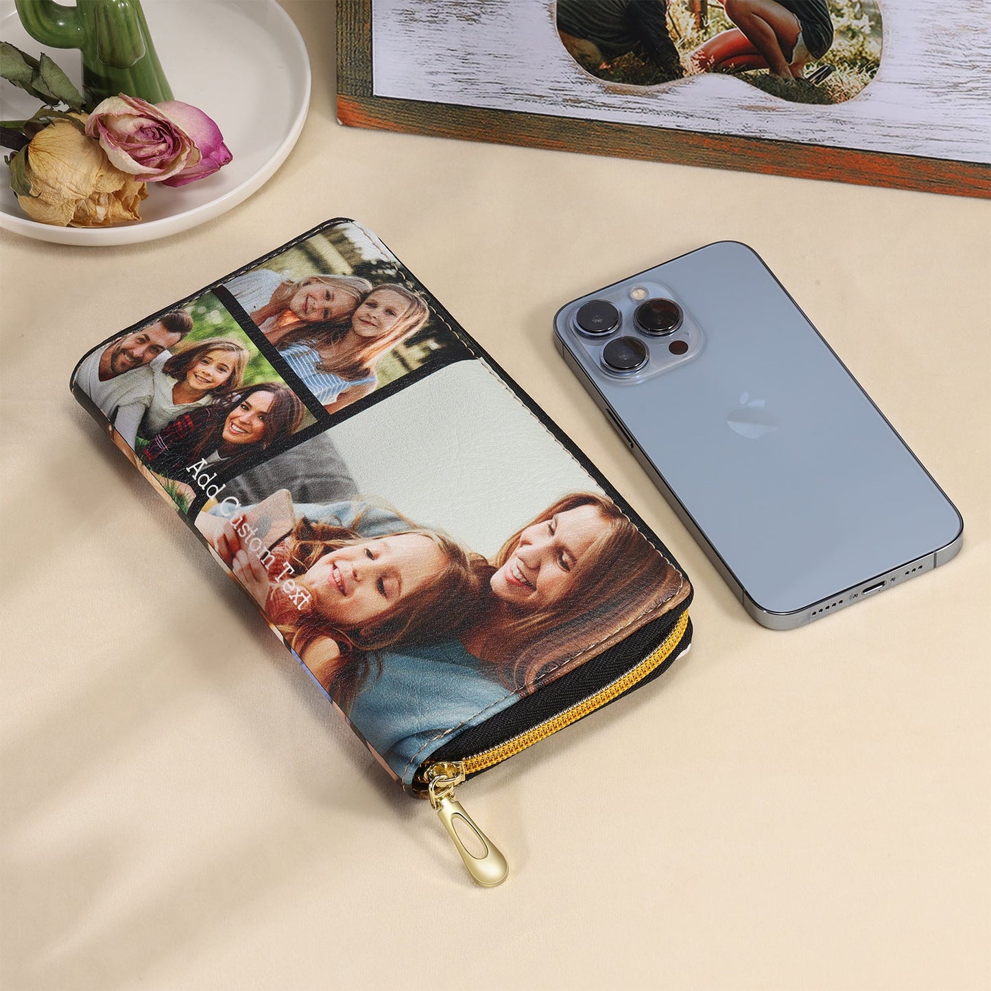 ThinkEngraved Custom wallet Personalized Photo Collage Wallet 6 Photo Zipper Wallet Personalized Text