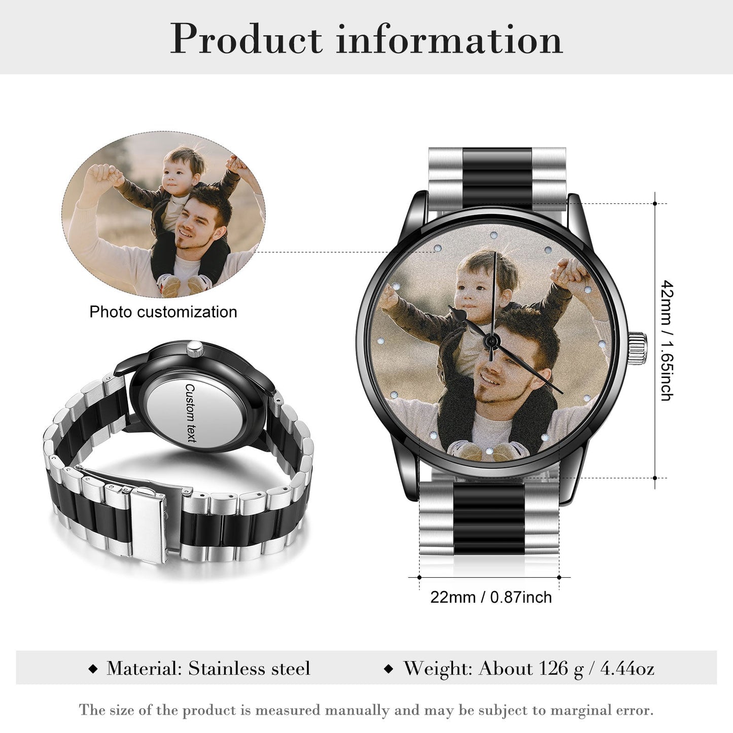 ThinkEngraved Custom watch Personalized Men's Custom Photo Watch With Engraving Father's Day Boyfriend