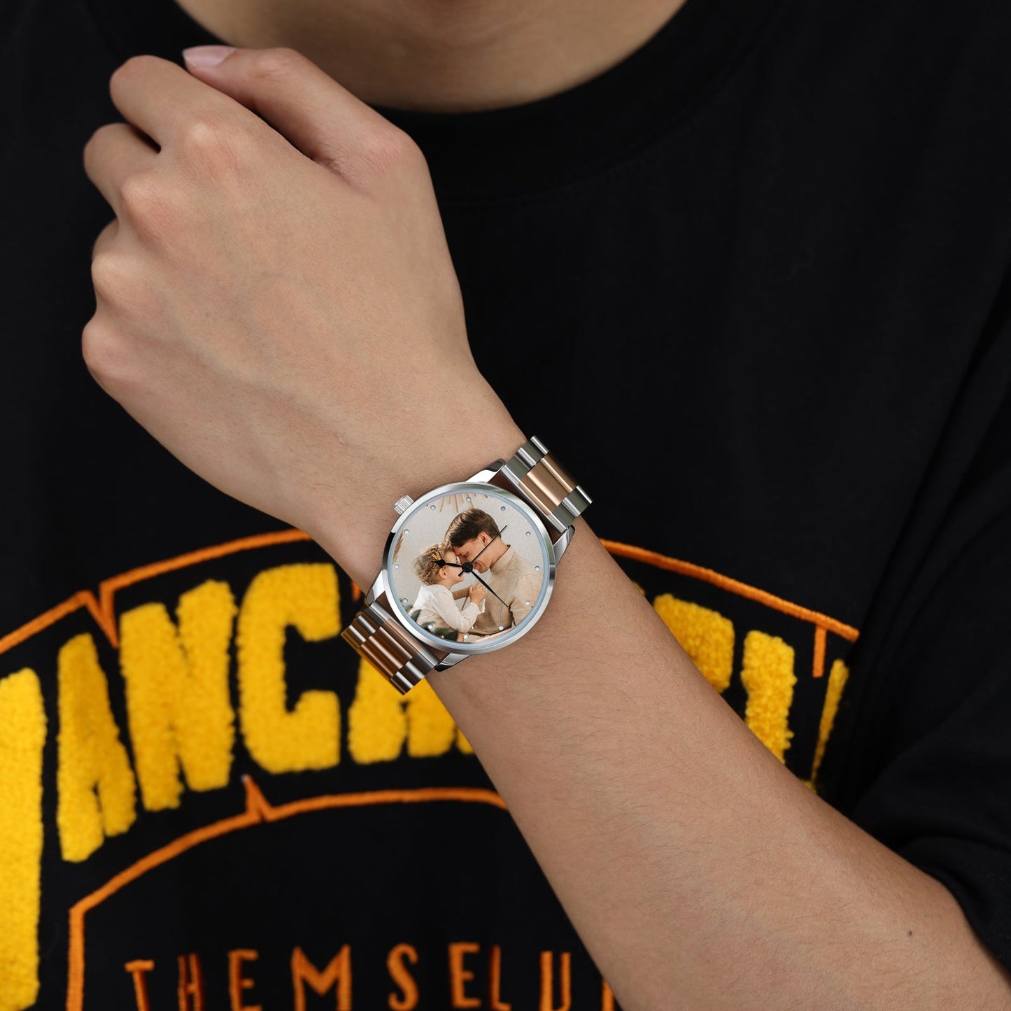 ThinkEngraved Custom watch Personalized Men's Photo Watch With Engraving Silver Rose Gold Father's Day