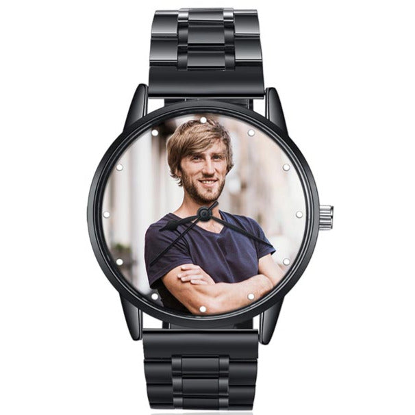 ThinkEngraved Custom watch Personalized Photo and Custom Message Black Band Black Bezel