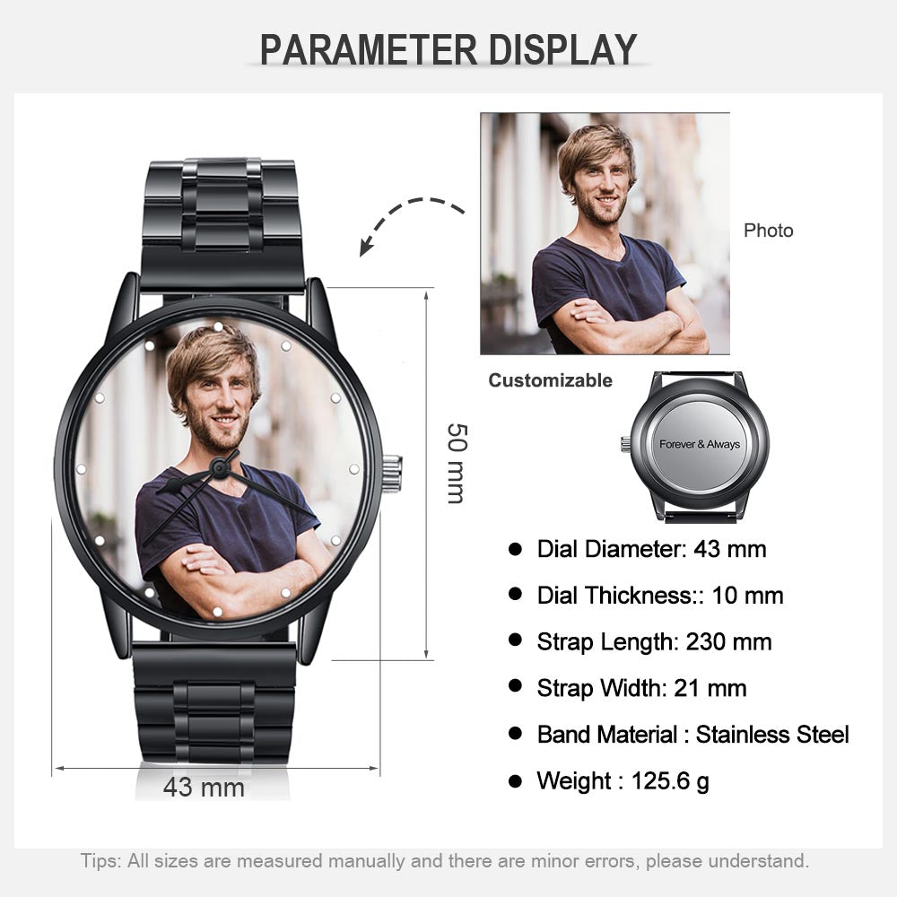 ThinkEngraved Custom watch Personalized Photo and Custom Message Black Band Black Bezel