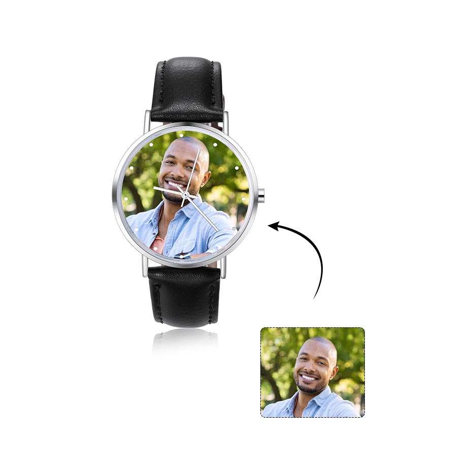 ThinkEngraved Custom watch Personalized Photo and Custom Message Watch Black Leather Band