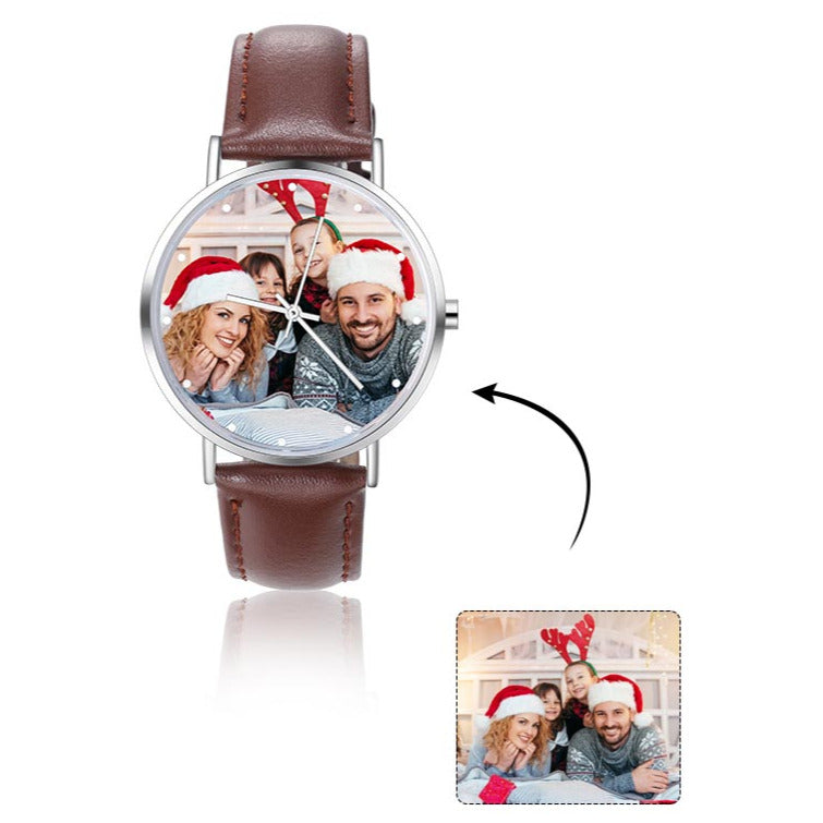 ThinkEngraved Custom watch Personalized Photo and Custom Message Watch Brown Leather Band