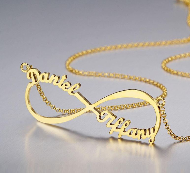 ThinkEngraved cutout Personalized 2 Cursive Names Infinity Name Necklace Stainless Steel