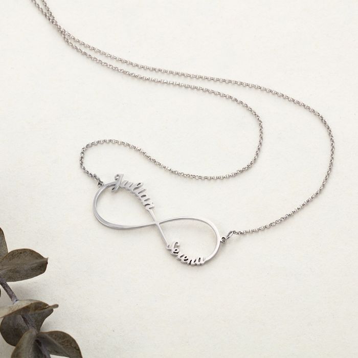 ThinkEngraved cutout Personalized 2 Cursive Names Infinity Name Necklace Stainless Steel