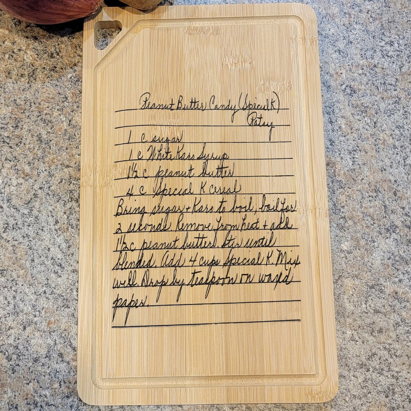 ThinkEngraved Cutting Board Engraved Handwriting Recipe Cutting Board with Wall Hanging Notch and Juice Groove