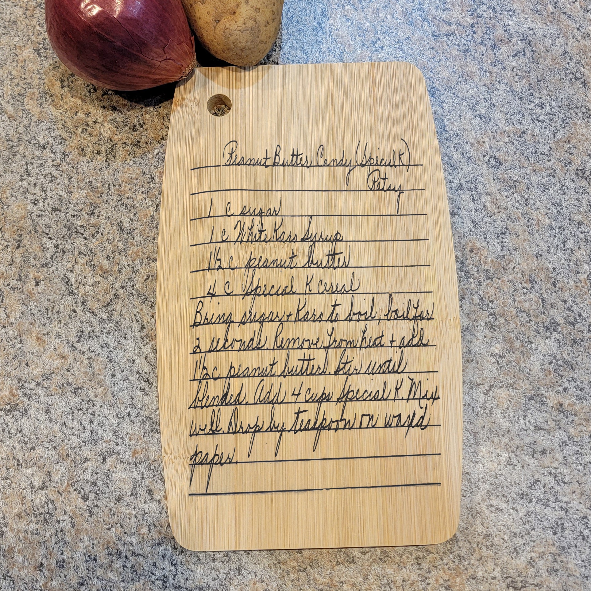 ThinkEngraved Cutting Board Engraved Handwriting Recipe Cutting Board with Wall Hanging Notch Semi-Oval