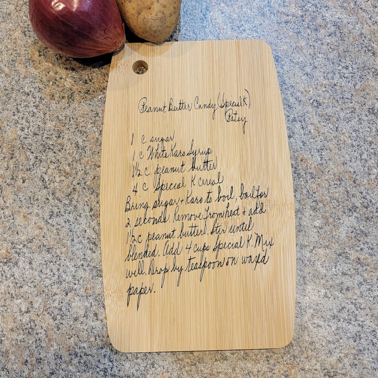 ThinkEngraved Cutting Board Engraved Handwriting Recipe Cutting Board with Wall Hanging Notch Semi-Oval