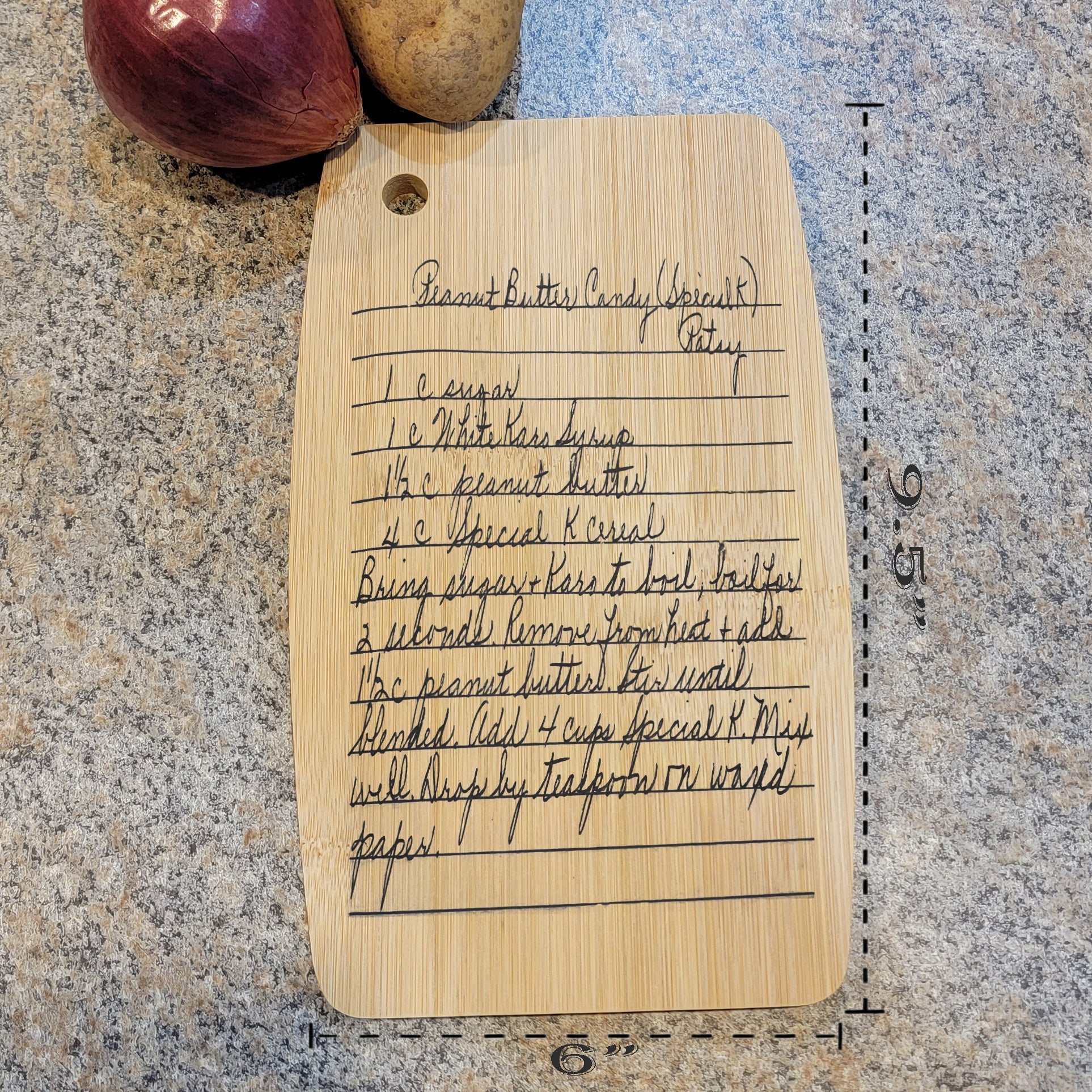 ThinkEngraved Cutting Board Engraved Handwriting Recipe Cutting Board with Wall Hanging Notch Semi-Oval