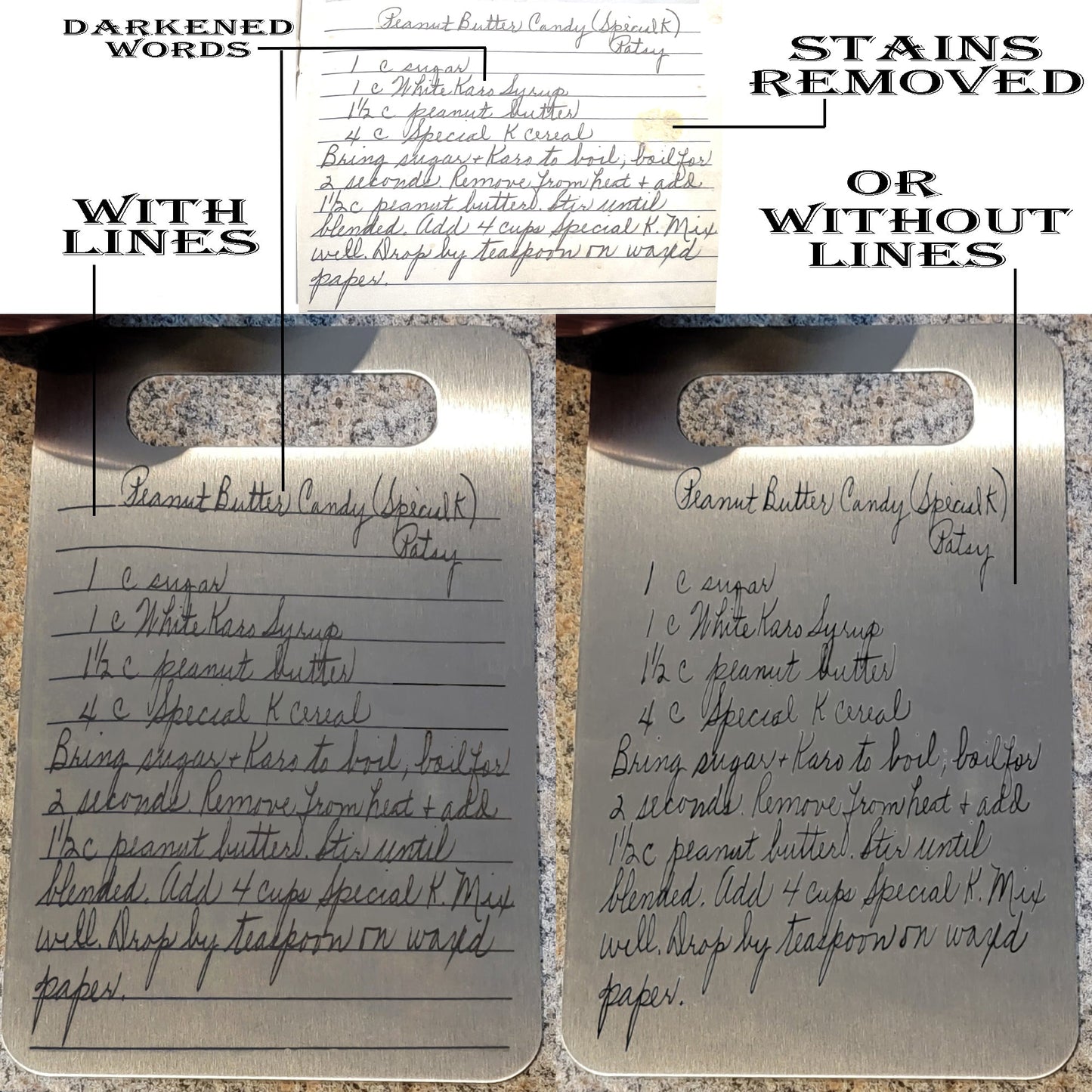 ThinkEngraved Cutting Board Engraved Handwriting Recipe Stainless Steel Cutting Board