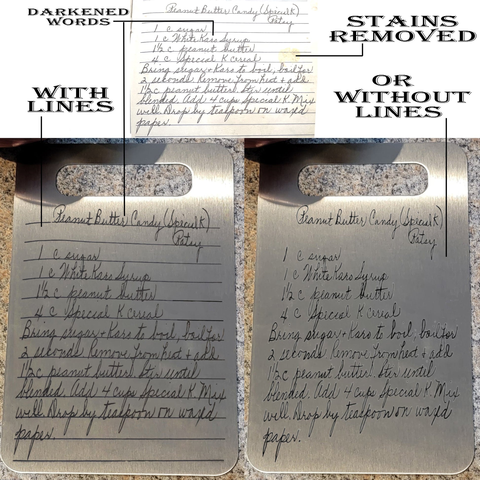 ThinkEngraved Cutting Board Engraved Handwriting Recipe Stainless Steel Cutting Board