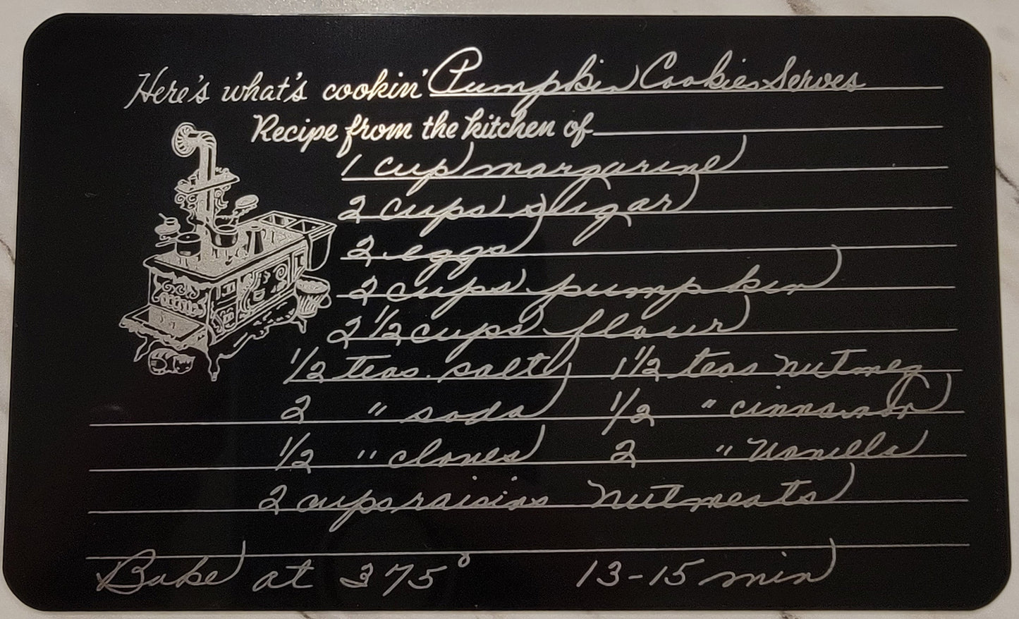 ThinkEngraved Cutting Board Engraved Handwritten Recipe Metal Card - Personalized Grandma's Recipe Card