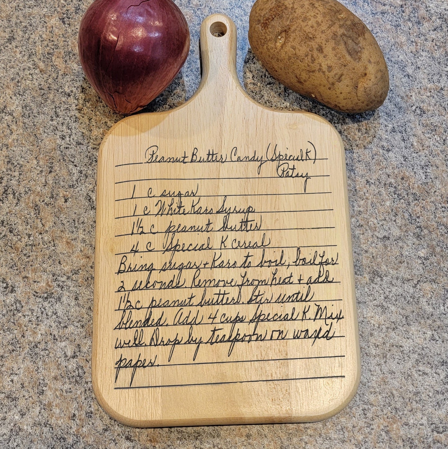 ThinkEngraved Cutting Board Handwriting Recipe Oak Cutting Board with Handle Paddle Board