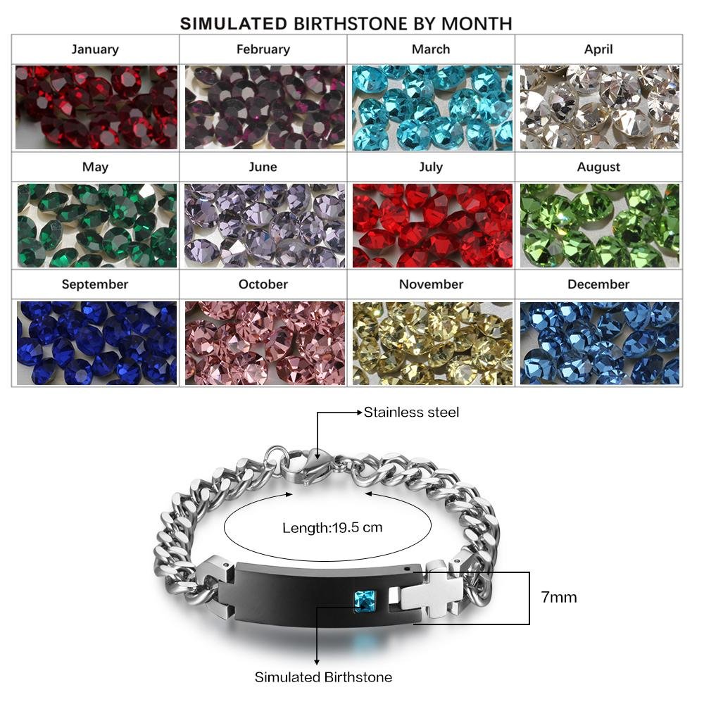 ThinkEngraved engraved bracelet Black Name Plate (Men's) Men's or Women's Custom Engraved Name Bracelet 1 Birthstone Engraved Bracelet