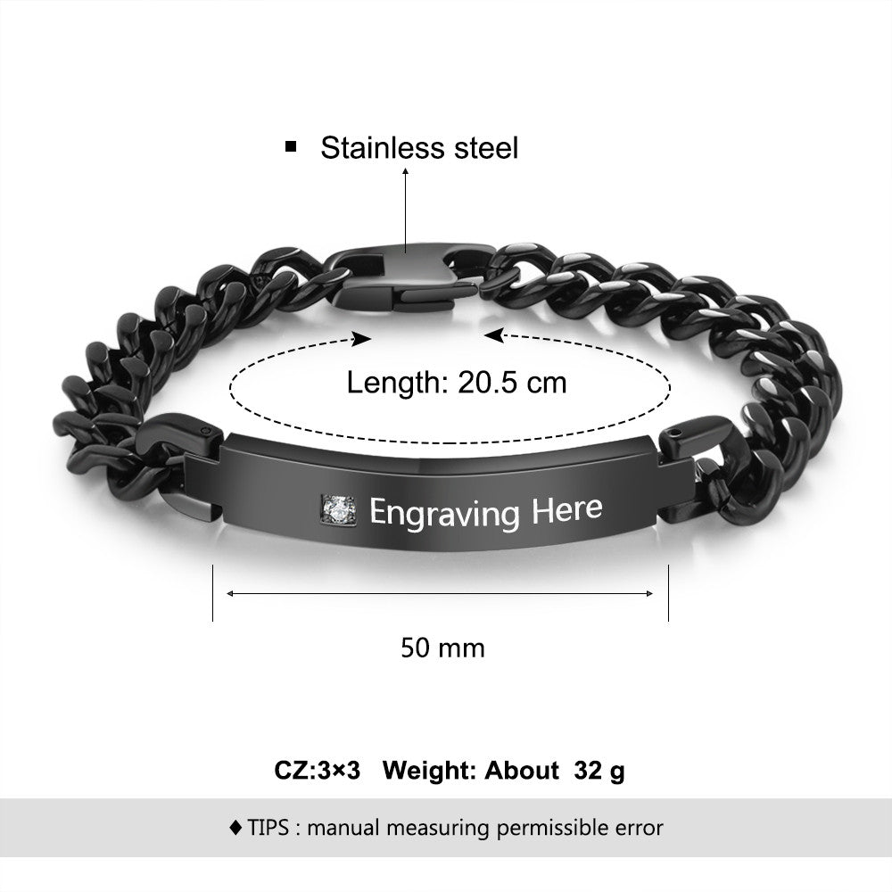 ThinkEngraved engraved bracelet Custom Engraved Black Men's Bracelet Name and Birthstone Bracelet