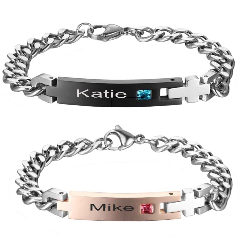 ThinkEngraved engraved bracelet Men's or Women's Custom Engraved Name Bracelet 1 Birthstone Engraved Bracelet