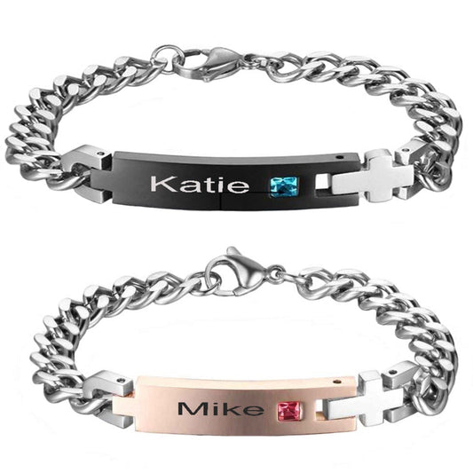 ThinkEngraved engraved bracelet Men's or Women's Custom Engraved Name Bracelet 1 Birthstone Engraved Bracelet