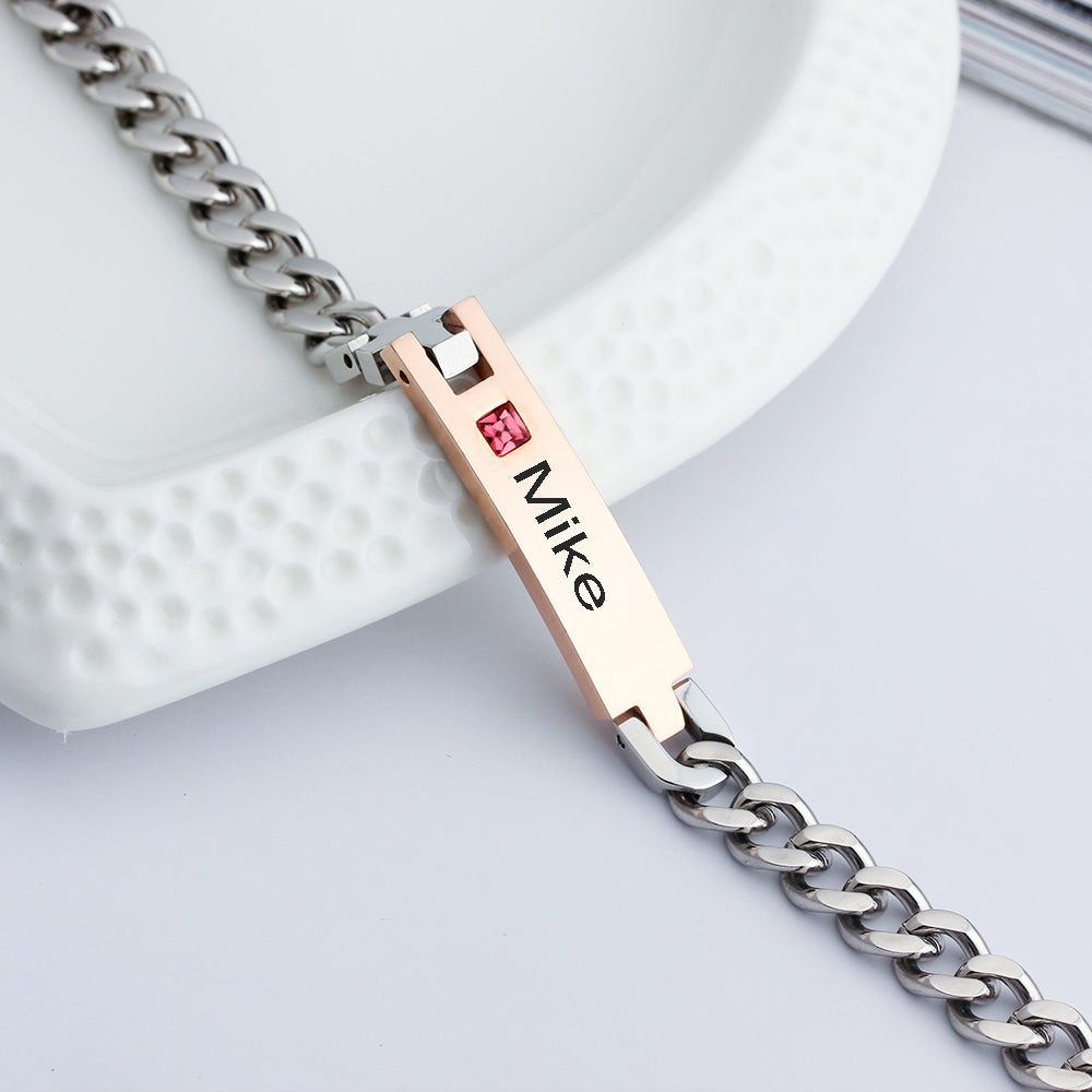 ThinkEngraved engraved bracelet Men's or Women's Custom Engraved Name Bracelet 1 Birthstone Engraved Bracelet