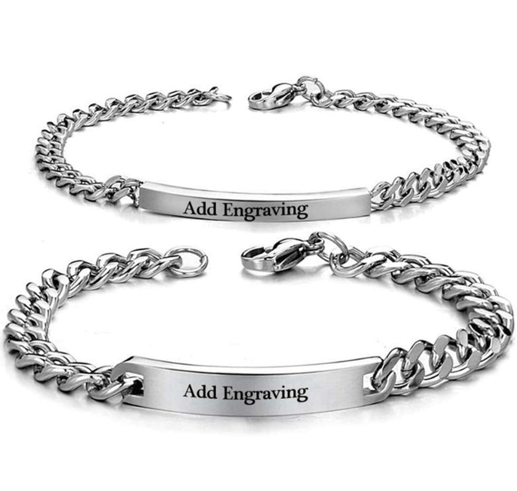 ThinkEngraved engraved bracelet Personalized Couples Bracelets - Matching His and Hers Steel Bracelets